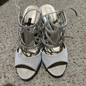 Caparros Sandals 8 Silver RhinestoneGlitter 4"Heel